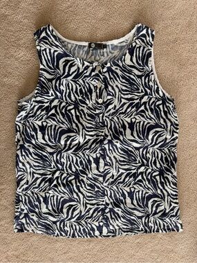 M Made In Italy Sleeveless Zebra-Print Linen Tank Top
